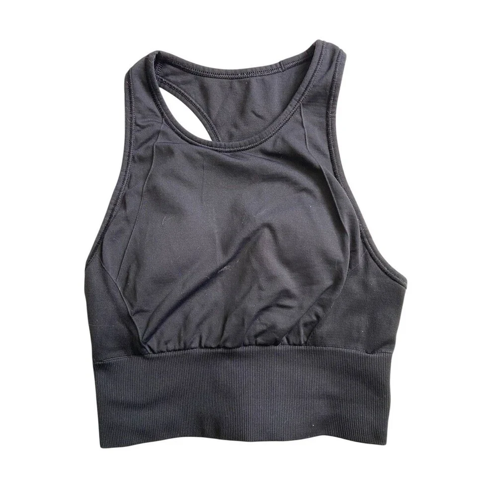 Lululemon Women Ebb to Train Sports Bra Size 2 Black Longline High Neck Gym Yoga